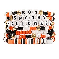 Twinfree Halloween Beaded Bracelets For Women Boo Spooky Stackable Stretchy Bracelets