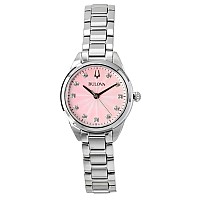 Bulova Sutton Stainless Steel Diamond Accents Pink Dial Quartz 96P249 Womens Watch