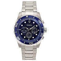 Bulova Essentials Chronograph Stainless Steel Blue Dial Quartz 98A209 100M Mens Watch