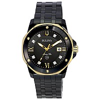 Bulova Marine Star Diamond Accents Black Dial Quartz 98D176 100M Mens Watch