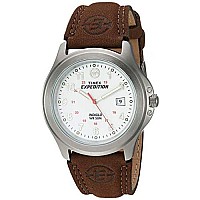 Timex Mens T44381 Expedition Metal Field Brown Leather Strap Watch