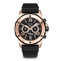 Bulova Men's Marine Star Series A Rose Gold Stainless Steel 6-Hand Chronograph Quartz Watch, Black Silicone Strap Style: 98B104