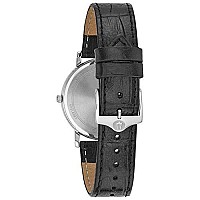 Bulova Classic Quartz Mens Watch, Stainless Steel with Black Leather Strap, Silver-Tone (Model: 96B104)