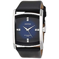 Armitron Mens 204604DBSVBK Dress Genuine Crystal Accented Silver-Tone Black Leather Strap Watch