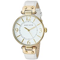 Anne Klein Womens 109168Wtwt Goldtone And White Leather Strap Watch