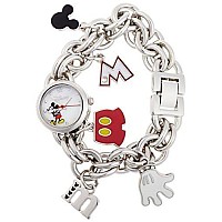 Disney Womens Mk2066 Mickey Mouse Charm Watch With Mother Of Pearl Dial