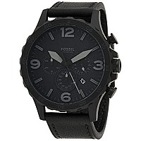 Fossil Mens Nate Quartz Stainless Steel And Leather Chronograph Watch, Color: Black (Model: Jr1354)