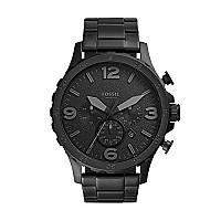 Fossil Mens Nate Quartz Stainless Steel Chronograph Watch, Color: Black Stainless (Model: Jr1401)