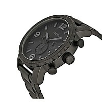 Fossil Mens Nate Quartz Stainless Steel Chronograph Watch, Color: Black Stainless (Model: Jr1401)