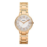 Fossil Womens Virginia Quartz Stainless Steel Threehand Watch Color Rose Gold Glitz Model Es3284