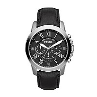 Fossil Mens Grant Quartz Stainless Steel and Leather Chronograph Watch, Color: Silver, Black (Model: FS4812)