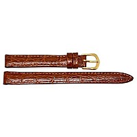 11Mm Brown Padded Stitched Croco Grain Leather Watch Band Strap