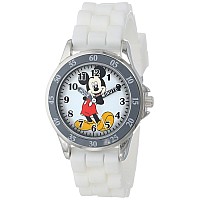 Disney Kids Mk1240 Silvertone Watch With White Rubber Band