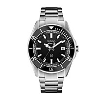 Bulova Men'S Marine Star 'Series B' Stainless Steel 3-Hand Calendar Quartz Watch, Black Dial Style: 98B203