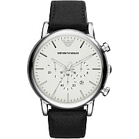 Emporio Armani Mens Chronograph Stainless Steel And Black Leather Watch Model Ar1807