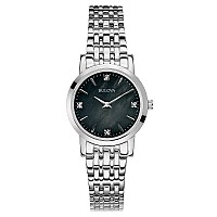 Bulova Ladies Classic Stainless Steel 2Hand Quartz Watch Black Motherofpearl Dial With Diamond Dial Style 96P148