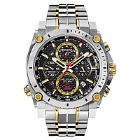 Bulova Mens Icon Precisionist Twotone Stainless Steel 8Hand Chronograph With Gold And Red Accents Style 98B228