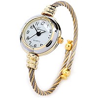 2Tone Gold Silver Cable Band Ladies Bangle Cuff Watch