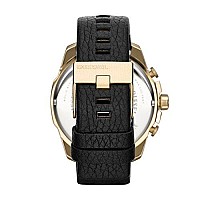 Diesel Men's 51mm Mega Chief Quartz Stainless Steel and Leather Chronograph Watch, Color: Gold, Black (Model: DZ4344)