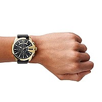 Diesel Men's 51mm Mega Chief Quartz Stainless Steel and Leather Chronograph Watch, Color: Gold, Black (Model: DZ4344)