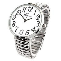 Blekon Collections Silver Super Large White Face Case Size 43Mm Extra Large Stretch Band Japanese Movement Pc21J Fashion Watch