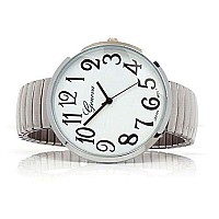 Blekon Collections Silver Super Large White Face Case Size 43Mm Extra Large Stretch Band Japanese Movement Pc21J Fashion Watch