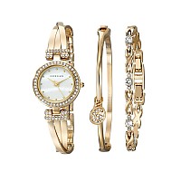 Anne Klein Womens Premium Crystal Accented Bangle Watch And Bracelet Set