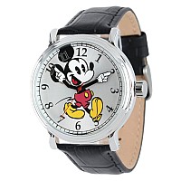 Disney Mickey Mouse Adult Vintage Articulating Hands Analog Quartz Watch Silver Silver Black