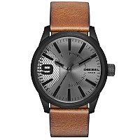 Diesel Men's 46mm Rasp Quartz Stainless Steel and Leather Three-Hand Watch, Color: Black, Brown (Model: DZ1764)