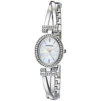 Armitron Women's 75/5381MPSVST Genuine Crystal Accented Silver-Tone Bangle Watch and Bracelet Set