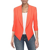 Womens Casual Work Office Open Front Blazer Jacket With Removable Shoulder Pads Jk1133X Neon Coral 1X