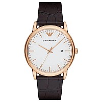 Emporio Armani Mens Stainless Steel And Brown Leather Watch Model Ar2502