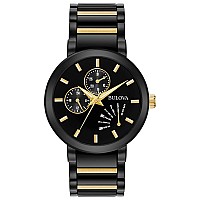 Bulova Mens Modern Black Ionplated And Gold Tone Stainless Steel 6Hand Multifunction Quartz Watch Style 98C124