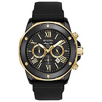 Bulova Mens Marine Star Series A Black And Rose Gold Ionplated Stainless Steel 6Hand Chronograph Quartz Watch Black Silicone