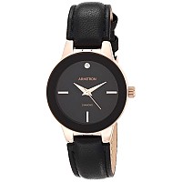 Armitron Women's 75/5410BKRGBK Diamond-Accented Rose Gold-Tone and Black Leather Strap Watch