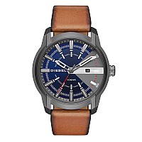 Diesel Armbar Stainless Steel And Leather Threehand Analog Mens Watch Color Gunmetal Brown Model Dz1784