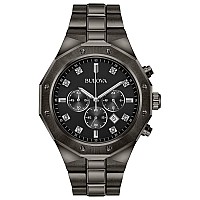 Bulova Mens Classic Diamond 6Hand Chronograph Quartz Watch Calendar Date Luminous Markers 100M Water Resistant 44Mm