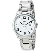 Timex Men's TW2R23300 Easy Reader 38mm Silver-Tone/White Stainless Steel Bracelet Watch