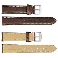 Wocci 19Mm Vintage Leather Watch Band For Men And Women Silver Buckle Dark Brownbeige Seam