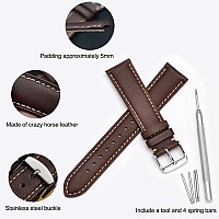 Wocci 19Mm Vintage Leather Watch Band For Men And Women Silver Buckle Dark Brownbeige Seam