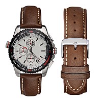 Wocci 19Mm Vintage Leather Watch Band For Men And Women Silver Buckle Dark Brownbeige Seam