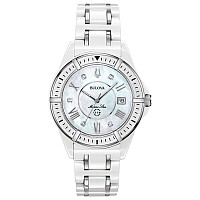 Bulova Ladies Marine Star Diamond White Ceramic And Stainless 3Hand Quartz Watch With White Motherofpearl Dial And Sapphire