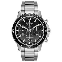 Bulova Men'S Marine Star Series C Stainless Steel 6-Hand Chronograph Quartz Watch, Black Dial Style: 96B272