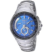 Seiko Watch For Men - Coutura Collection - Solar Powered, Radio Sync Dual Time, World Time Function, Two-Tone Stainless Steel Case & Bracelet, And Water-Resistant To 100M (Blue - Ssg019)