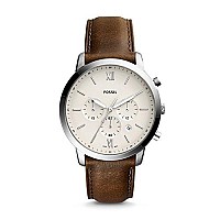 Fossil Mens Neutra Chrono Quartz Stainless Steel and Leather Chronograph Watch, Color: Silver, Brown (Model: FS5380)