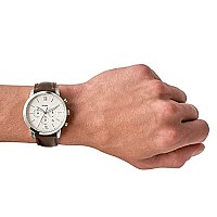 Fossil Mens Neutra Chrono Quartz Stainless Steel and Leather Chronograph Watch, Color: Silver, Brown (Model: FS5380)