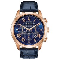 Bulova Men's Wilton 21-Jewel Watch Blue/Rose Gold 43mm