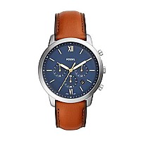 Fossil Mens Neutra Quartz Stainless Steel and Leather Chronograph Watch, Color: Silver, Luggage (Model: FS5453)