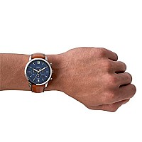 Fossil Mens Neutra Quartz Stainless Steel and Leather Chronograph Watch, Color: Silver, Luggage (Model: FS5453)