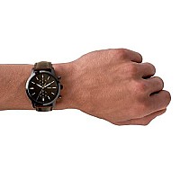 Fossil Mens Townsman Quartz Stainless Steel and Leather Chronograph Watch, Color: Black, Dark Brown (Model: FS5437)